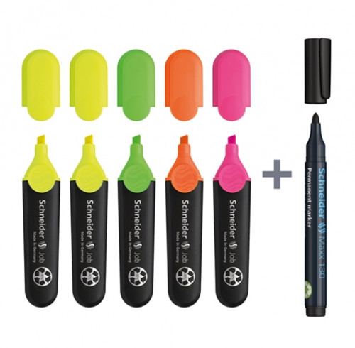 Marcador fluor. Schneider TM JOB + Rotulador Maxx 130. Set 5 u.