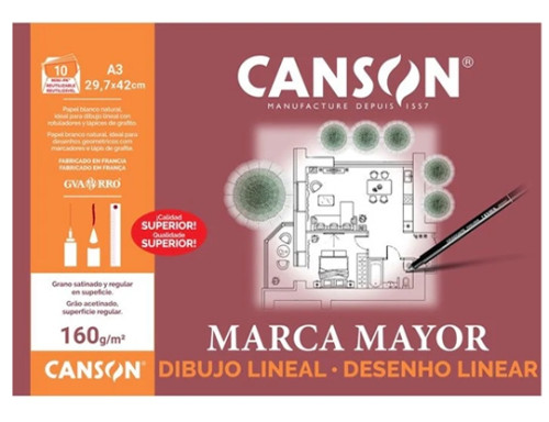 Láminas A3 160 g Canson marca Mayor. Minpack 10 h.