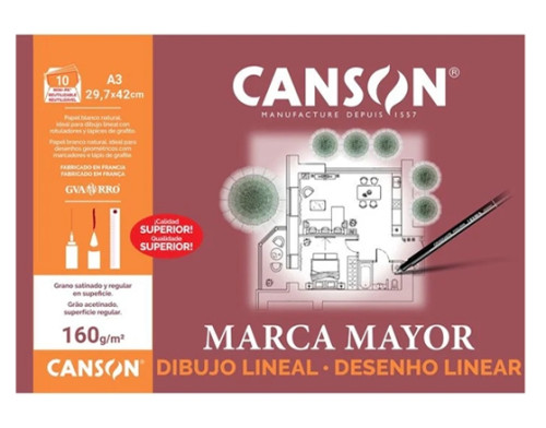 Láminas A3 160 g Canson marca Mayor. Minpack 10 h.