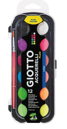 Acuarelas Giotto fluorescentes.  Estuche 12 u.