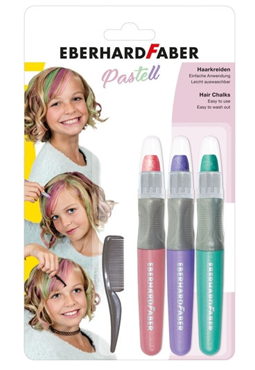 Tizas para el pelo Eberhard Faber pastel. Set de 3. Rosa, violeta y pastel.